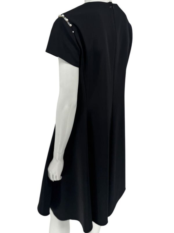 Pamella Roland Black Pearl-Trim Sleeve Handkerchief Hem Dress – Large