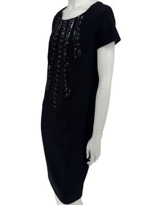 Pamella Roland Black Sequin Embellished Short Sleeve Cocktail Dress – Large
