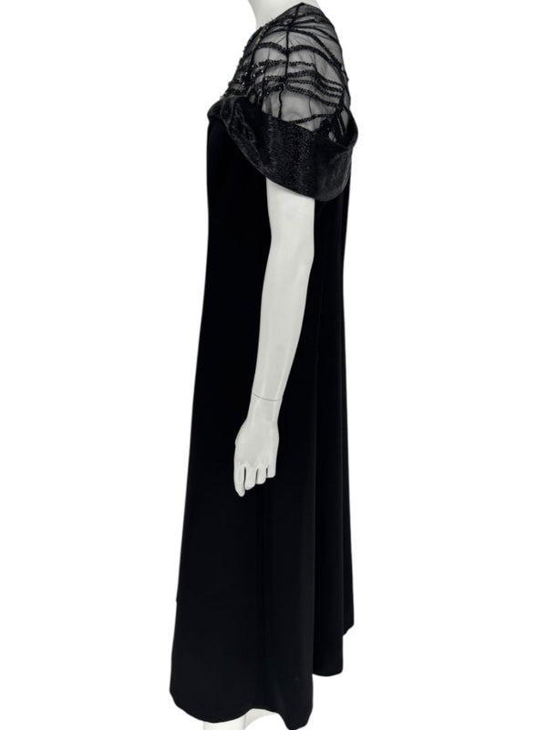 Pamella Roland Black Beaded Illusion Gown – See Measurements – Large