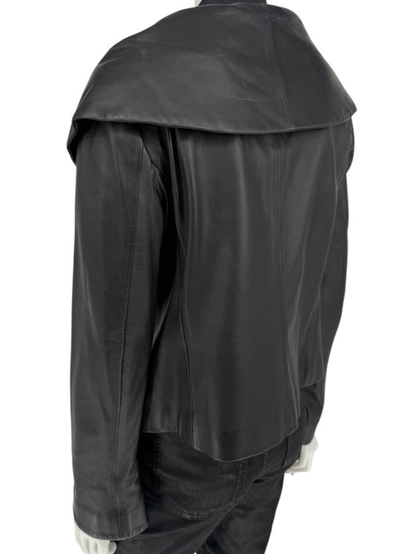 Armani Collezioni Black Leather Sculpted Jacket – Size 12