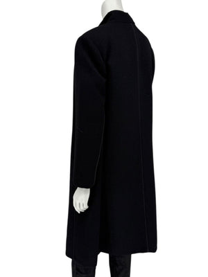 Pamella Roland Black Longline Coat Piped Trim Open Front Designer Outerwear Fits L