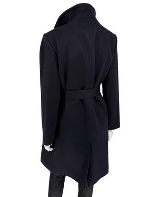 Pamella Roland Wide Shawl Collar Black Wool Belted Coat - Large