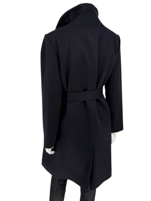 Pamella Roland Wide Shawl Collar Black Wool Belted Coat - Large