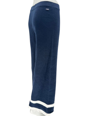 Holebrook Sweden Navy Cotton Wide-Leg Pants White Stripe Hem Size Large L