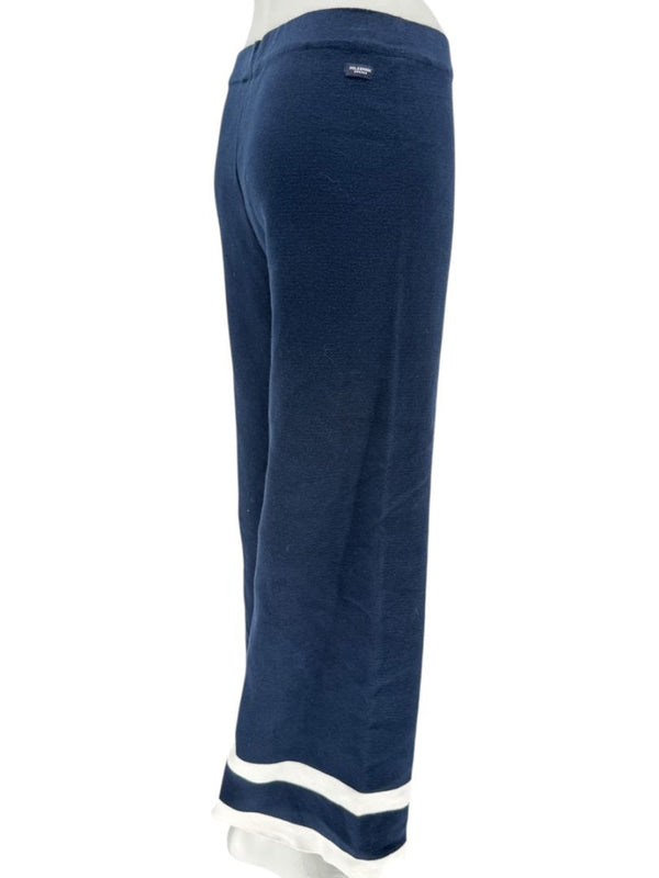 Holebrook Sweden Navy Cotton Wide-Leg Pants White Stripe Hem Size Large L