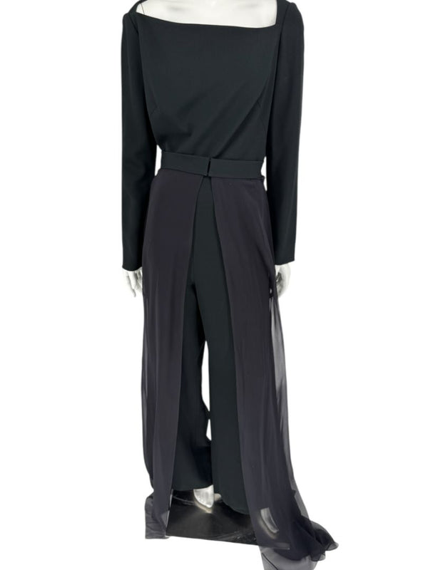 Pamella Roland Black Crepe Long Sleeve Jumpsuit – Size: Large