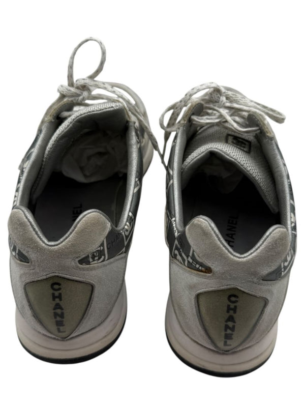 Chanel Grey & White Nylon Suede Low-Top Sneakers – Size 40