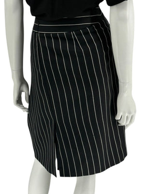 Armani Collezioni Black Pinstripe Wool Skirt – Size 12