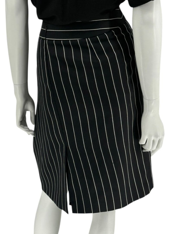 Armani Collezioni Black Pinstripe Wool Skirt – Size 12