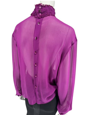 Chanel Fuchsia Silk High-Neck Blouse – Fall 2001 FR 42