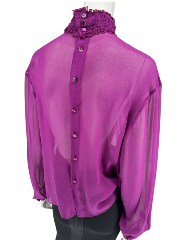 Chanel Fuchsia Silk High-Neck Blouse – Fall 2001 FR 42