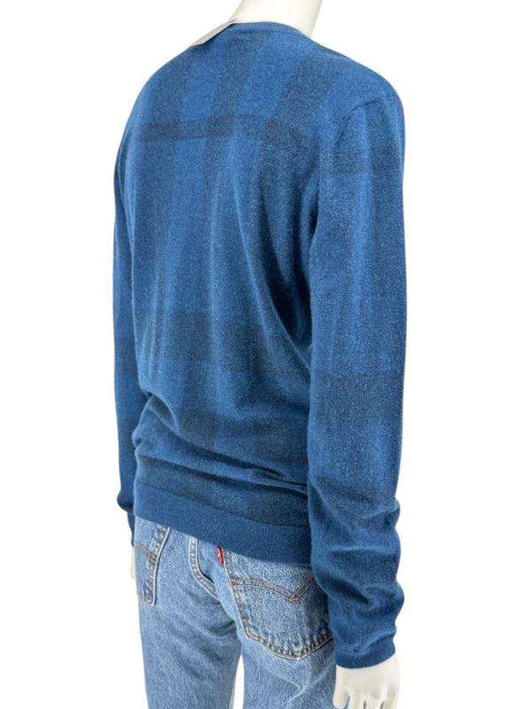 Burberry London Blue V-Neck Cashmere Sweater – Size XL