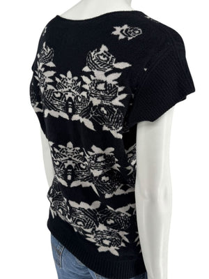 Chanel Black & Ivory Wool-Blend Deep V-Neck Sweater – Size FR 44