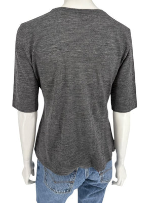 René Lezard Charcoal Gray V-Neck Knit Top – Large
