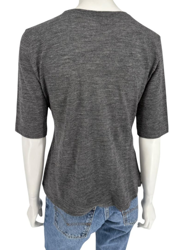 René Lezard Charcoal Gray V-Neck Knit Top – Large