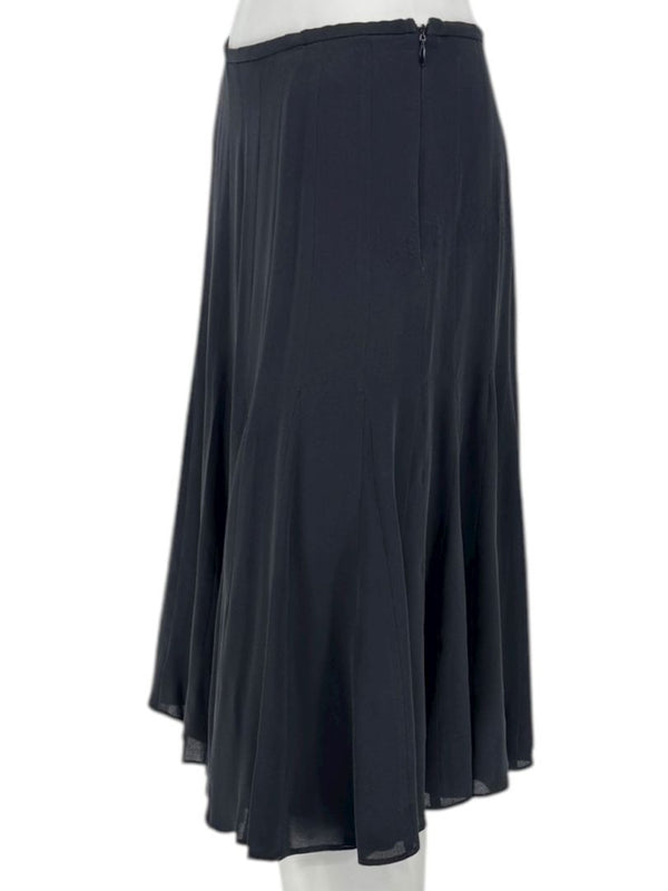 Armani Collezioni Black Silk A-Line Flounce Skirt –Size: 12