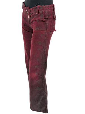 Custo Barcelona Women’s Burgundy Baroque-Print Denim-Style Pants – Size 4