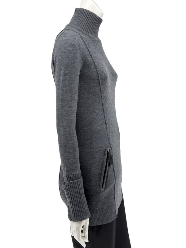 Burberry Sport Grey Wool Zip-Detail Turtleneck Sweater – Size: XS