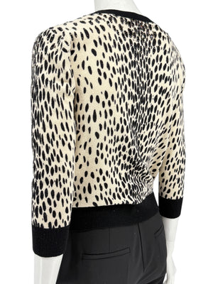DKNY Cream & Black Leopard-Print Beaded Cardigan – Size: Small