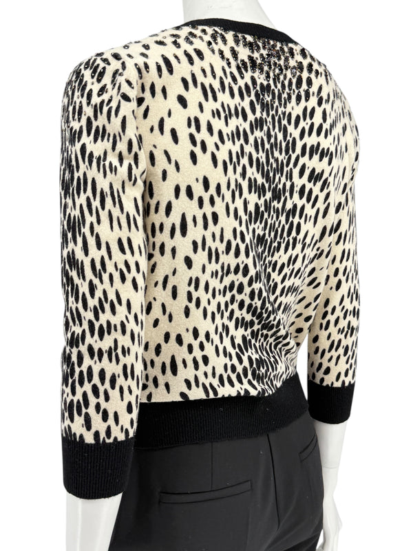 DKNY Cream & Black Leopard-Print Beaded Cardigan – Size: Small