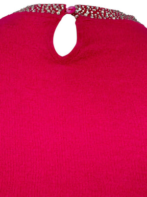 Neiman Marcus Cashmere Collection Fuchsia Embellished Short-Sleeve Sweater – Size XL
