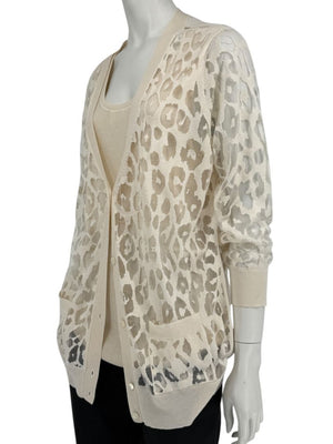 Magaschoni Ribbed Tank & Mesh Leopard Cardigan Twin Set – Size XL