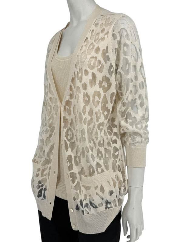 Magaschoni Ribbed Tank & Mesh Leopard Cardigan Twin Set – Size XL