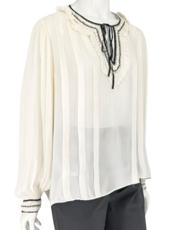 Oscar de la Renta Ivory Sheer Ruffled Blouse – Size 12