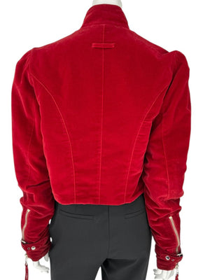 Jean Paul Gaultier Homme Oxblood Velvet Moto-Style Jacket – Size 52 (Men’s)