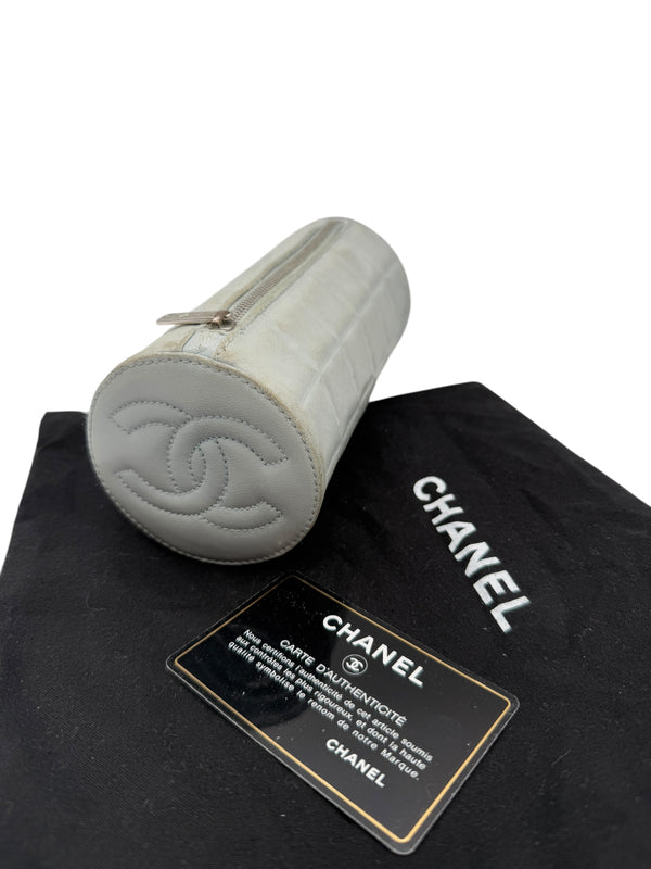 Chanel Chocolate Bar CC Logo lambskin Cosmetic Pouch Bag light blue/grey