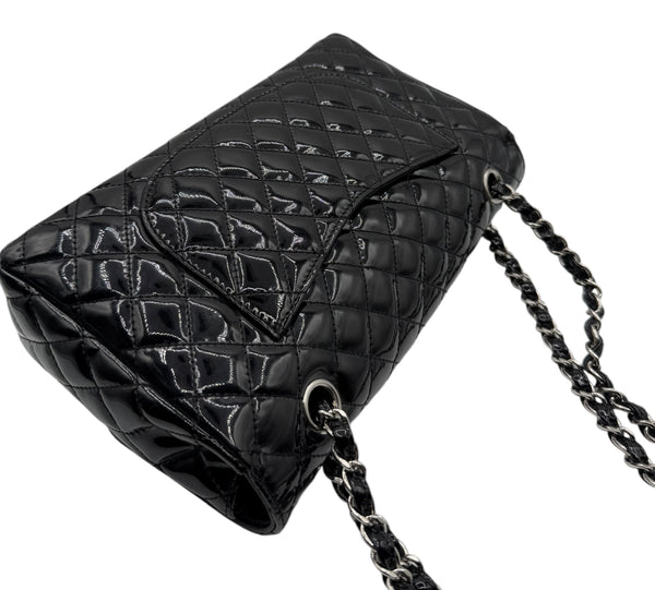 Chanel Black Quilted Patent Leather "Secret Label" Medium Flap Bag