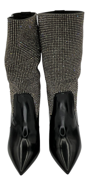 Saint Laurent Jazz Calf Swarovski Crystal Embellished Niki 105 Ankle Boots 39.5 Black