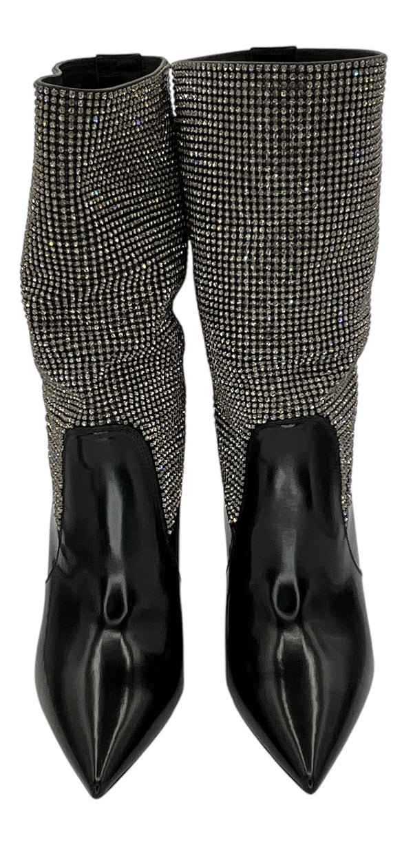 Saint Laurent Jazz Calf Swarovski Crystal Embellished Niki 105 Ankle Boots 39.5 Black