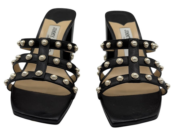 Jimmy Choo Hazal Faux Pearl Embellished Leather Sandals - Size 37