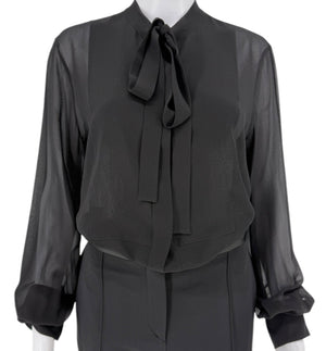 Christian Dior Silk Ascot Bow Blouse - Size 42