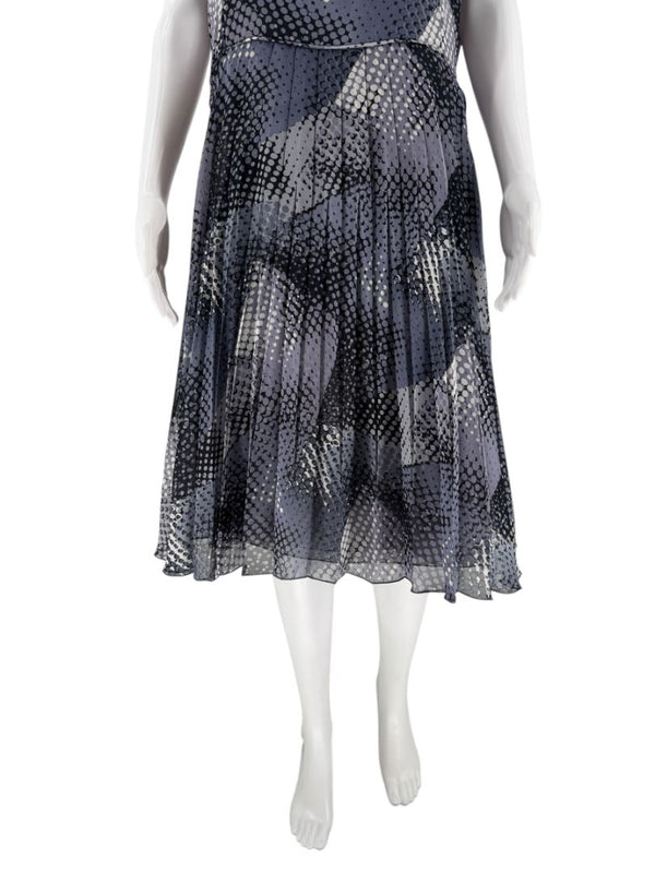 Armani Collezioni Grey & Black Abstract Dot Pleated Dress – Size 12 / IT 48