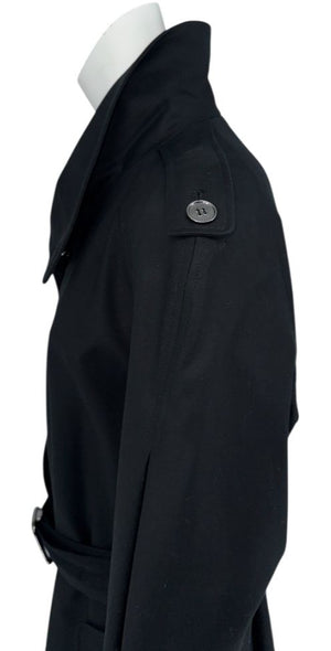 Burberry London Black Wool & Cashmere Belted Trench Coat - Size 14 US