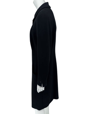 Chanel F/W 02 Long Black Wool Jacket Pearl Buttons - Size 44