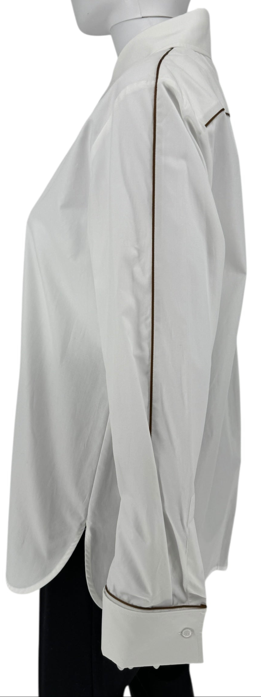 MaxMara White Cotton Dress Shirt with Brown Trim – Size 44 (IT)