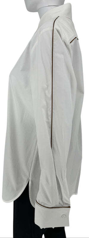 MaxMara White Cotton Dress Shirt with Brown Trim – Size 44 (IT)