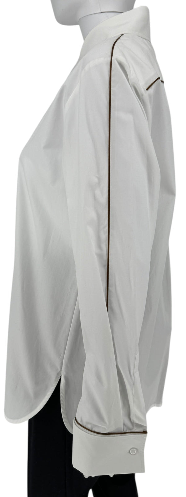 MaxMara White Cotton Dress Shirt with Brown Trim – Size 44 (IT)