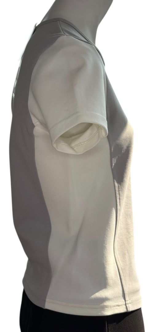 Chanel Two-Tone Grey & Cream Logo Tee – Size FR 42 (US 8)