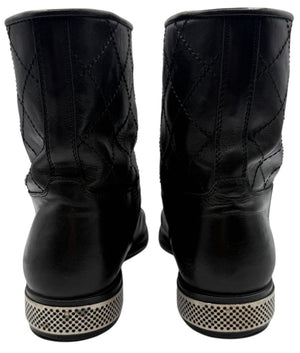 Chanel Quilted Leather Ankle Boots with Silver-Tone Hardware – Size 41