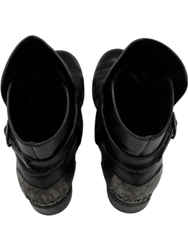 Chanel Black Leather Ankle Boots with Distressed Logo Heel – Size 40 (US 10)