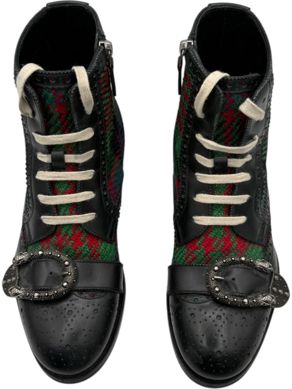 Gucci Tartan Wool & Leather Buckle Combat Boots – Men’s Size 6 (EU 39)