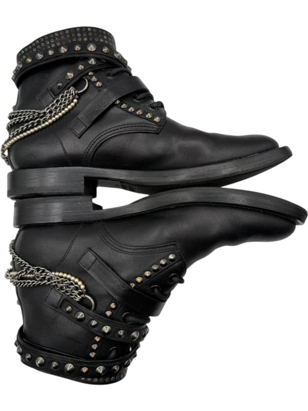 Saint Laurent Studded Leather Ankle Boots with Chains – Size 40