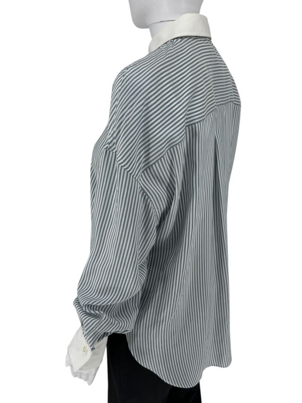 Brunello Cucinelli Striped Silk Shirt with Contrast Collar – Size M