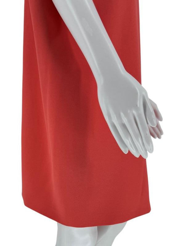 Pamella Roland Sleeveless Shift Dress in Coral with Beaded Brooch Detail