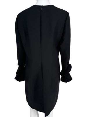 Valentino Black Crepe Ruffle Cuff Dress - Size 10