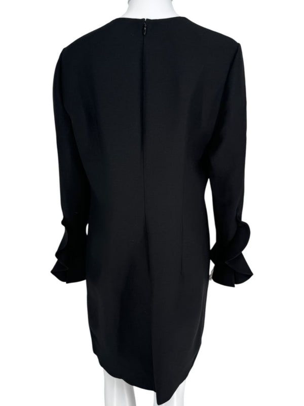 Valentino Black Crepe Ruffle Cuff Dress - Size 10